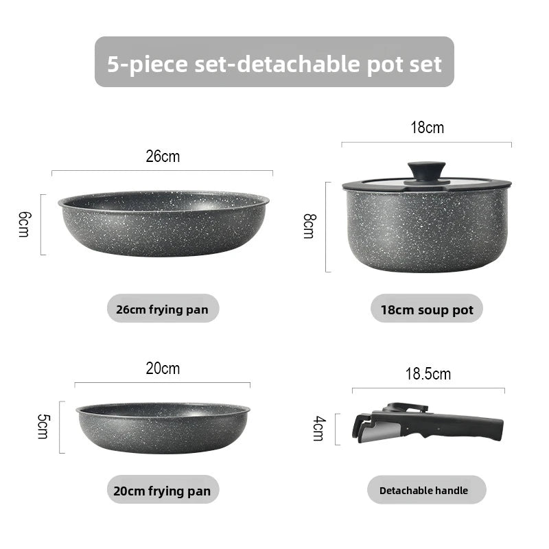 Ceramic Non Stick Cookware Set 5 Pieces Detachable Handle Induction Oven Dishwasher Safe Pots Pans Set Kitchenware Utensils Gift