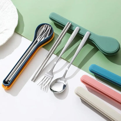 Cutlery Set with Storage Case Korean Style Portable Tableware Set Home School Kitchen Dinnerware Services Utensil Set Spoons