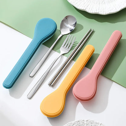 Cutlery Set with Storage Case Korean Style Portable Tableware Set Home School Kitchen Dinnerware Services Utensil Set Spoons