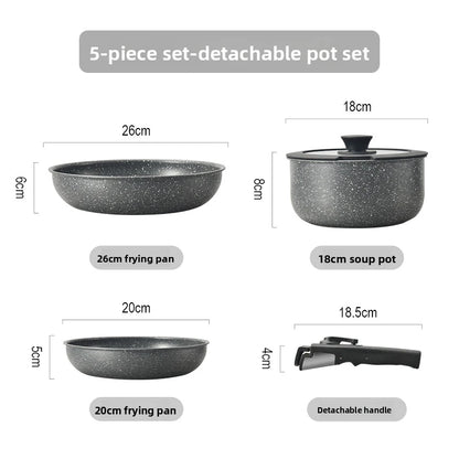Ceramic Non Stick Cookware Set 5 Pieces Detachable Handle Induction Oven Dishwasher Safe Pots Pans Set Kitchenware Utensils Gift